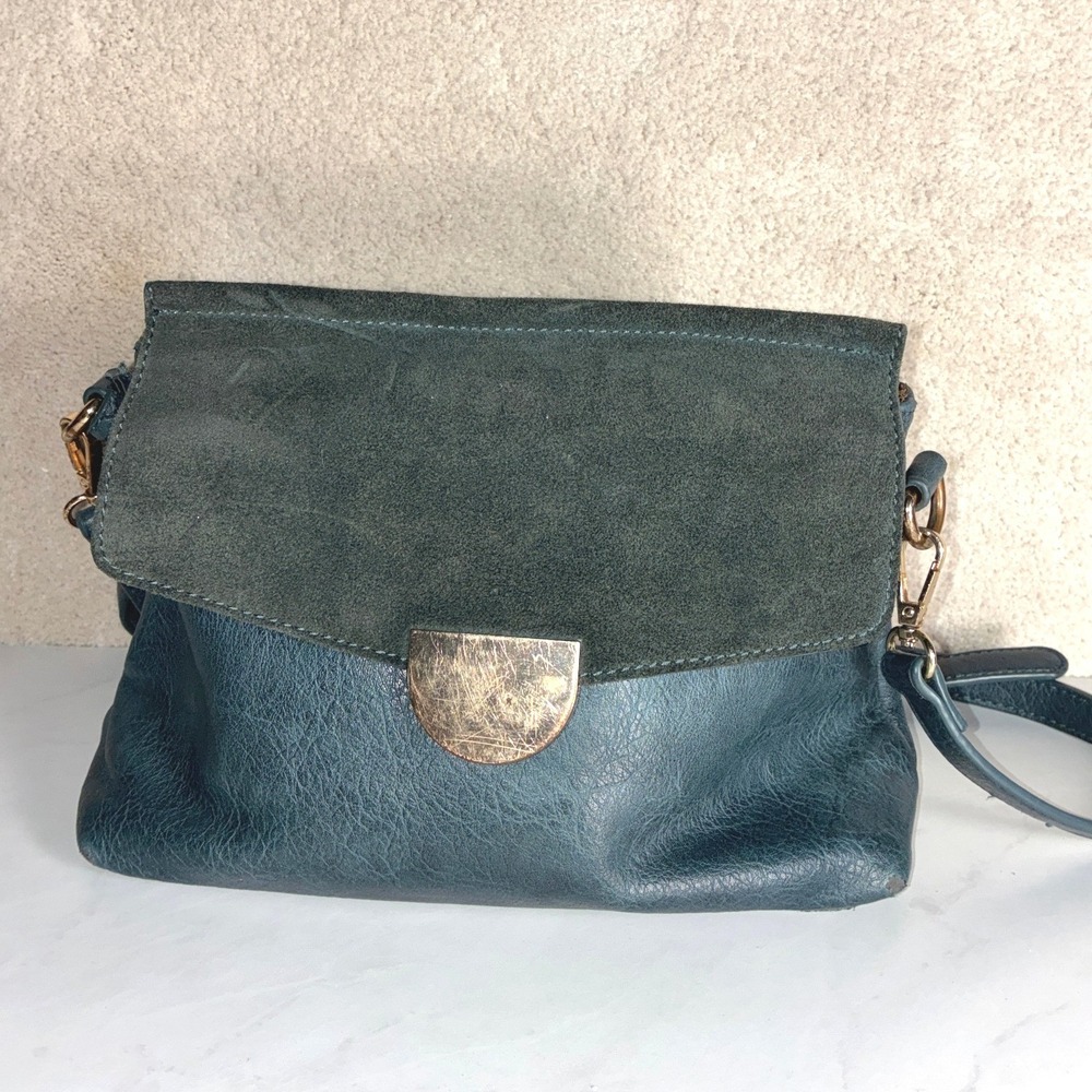 Moda Luxe Teal Crossbody Bag - Small - Suede Flap Floral Lining Boho Western